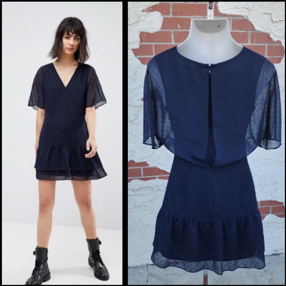 6 women ALLSAINTS Marley Shimmer Short Dress (Mystic Blue color)